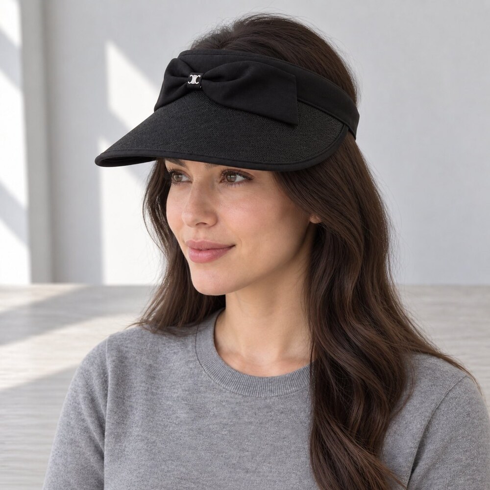 CELINE Triomphe Black Bow Sun Visor - Picture 3 of 6